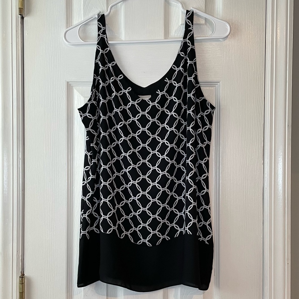 Chico's Black White Tank Top Scoop Neck Blouse Size 8/10 - Picture 2 of 16